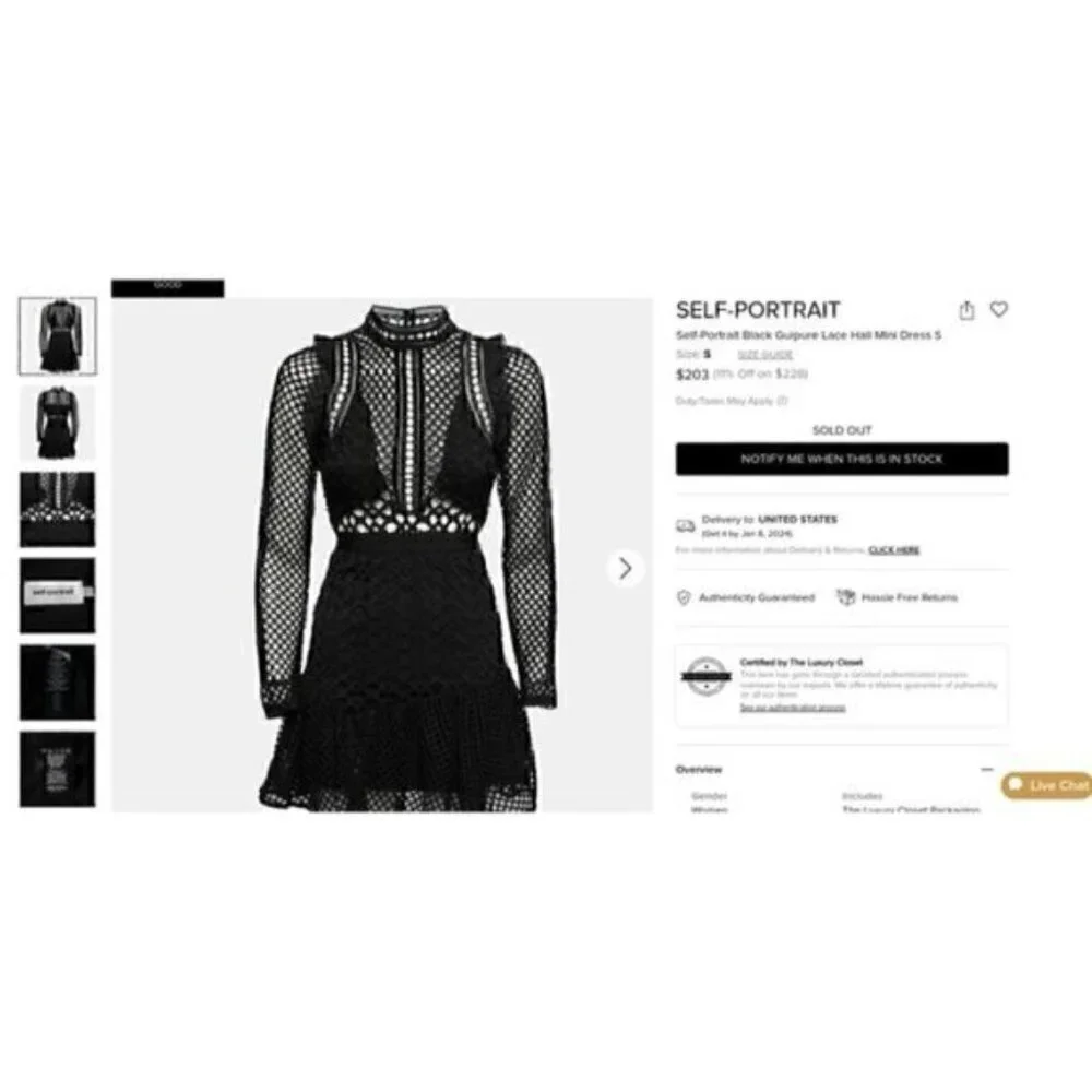 L'atiste Black Lace Lantern Crochet  Long Sleeve Mini Dress S - Picture 8 of 8